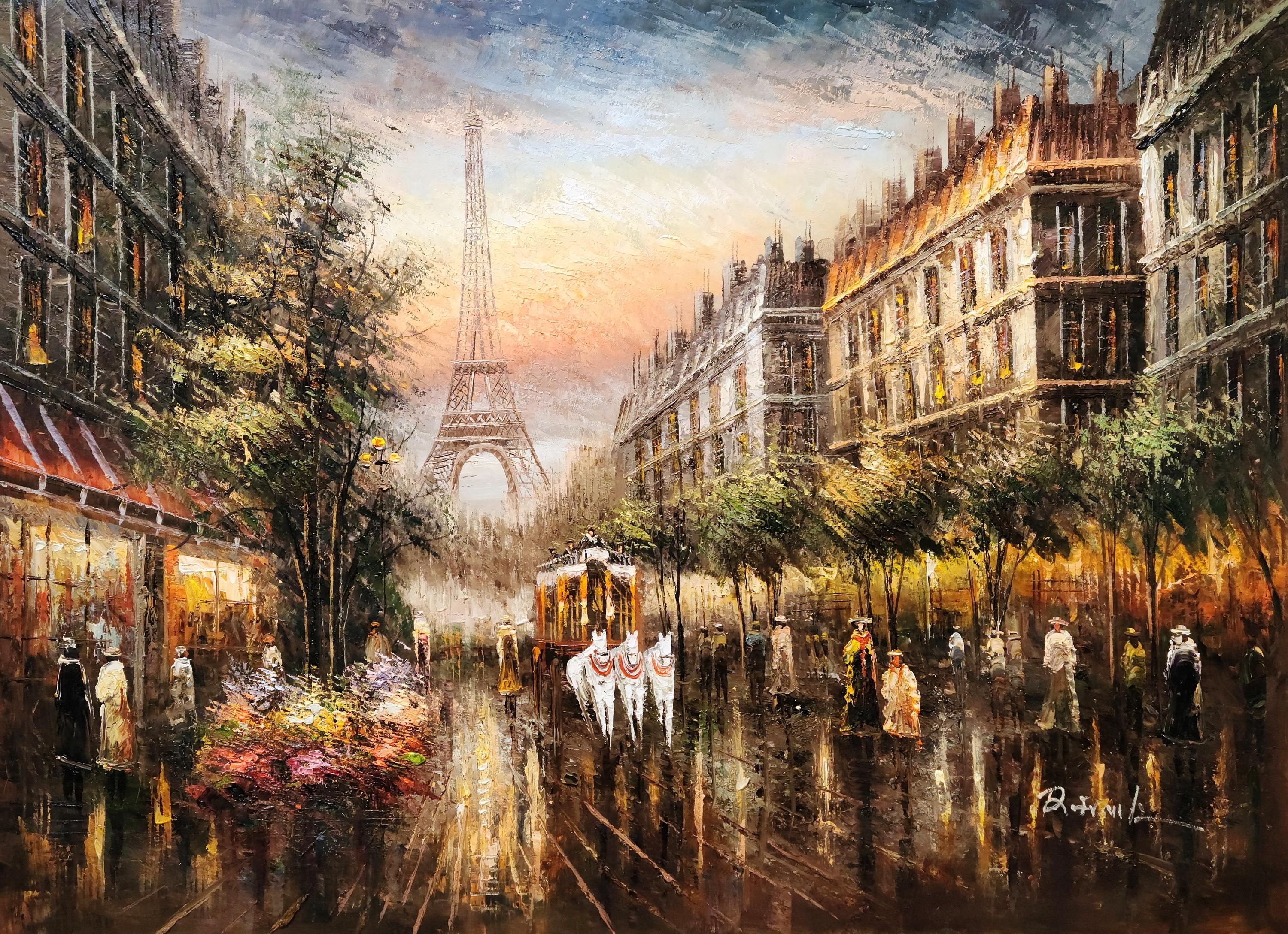 Classic Paris Street- #TB3K-2, 36x48 - 100% Hand Painted Oil
