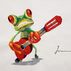 Frog Playing Guitar - 24x36 - Acrylic & Oil mixed Painting on Giclee Canvas