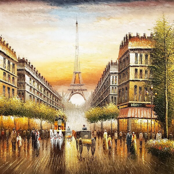 Classic Paris Street- #3,  48x72(4ft.x6ft.)- 100% Hand Painted Oil Painting on Canvas