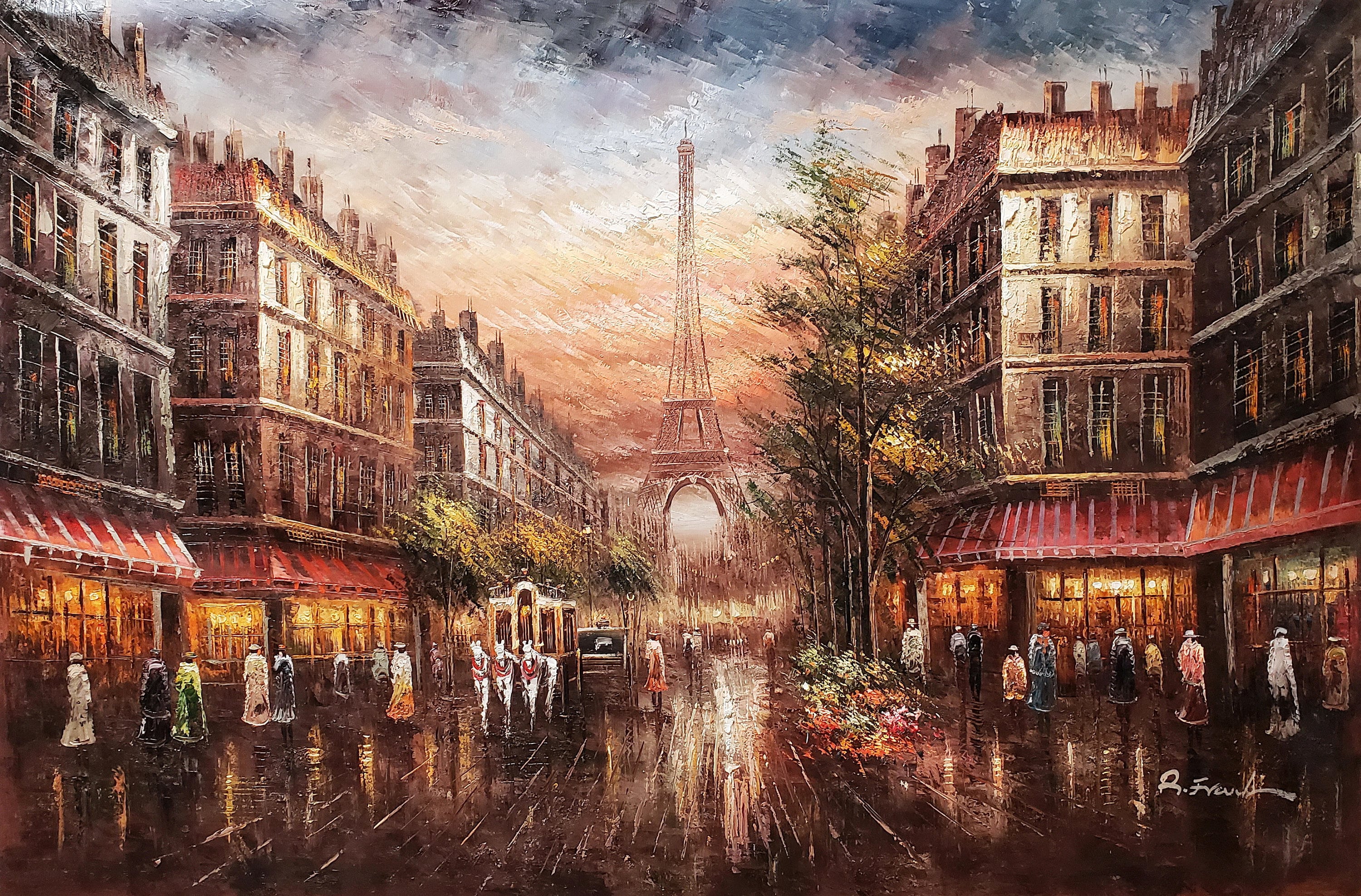 Old Paris Street #4D-ET-2, 48x72 (4ft.x6ft.) - 100% Hand Painted