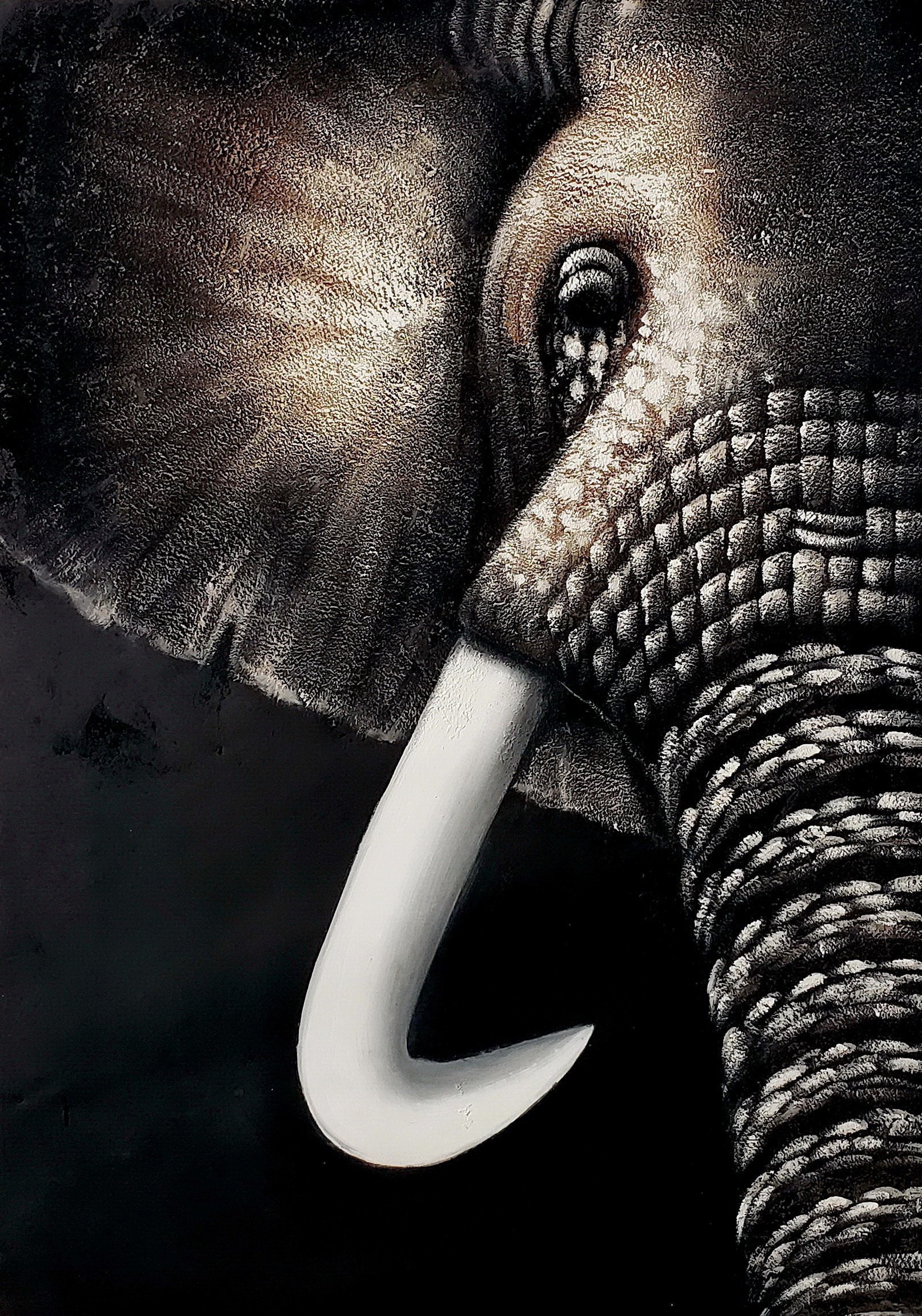 Elephant Abstract , 24x36 - 100% Hand Painted Oil Painting on