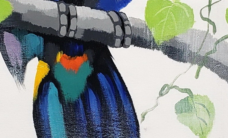 Acrylic /& Oil mixed Painting on Giclee Canvas 24x36 Toucan and Parrot