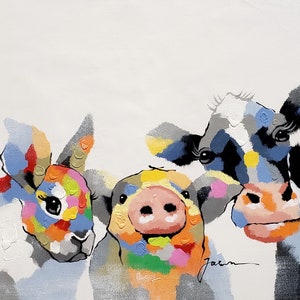 Rabbit, Pig, and Cow - 24x36 - Acrylic & Oil mixed Painting on Giclee Canvas