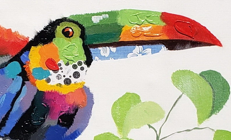 Acrylic /& Oil mixed Painting on Giclee Canvas 24x36 Toucan and Parrot