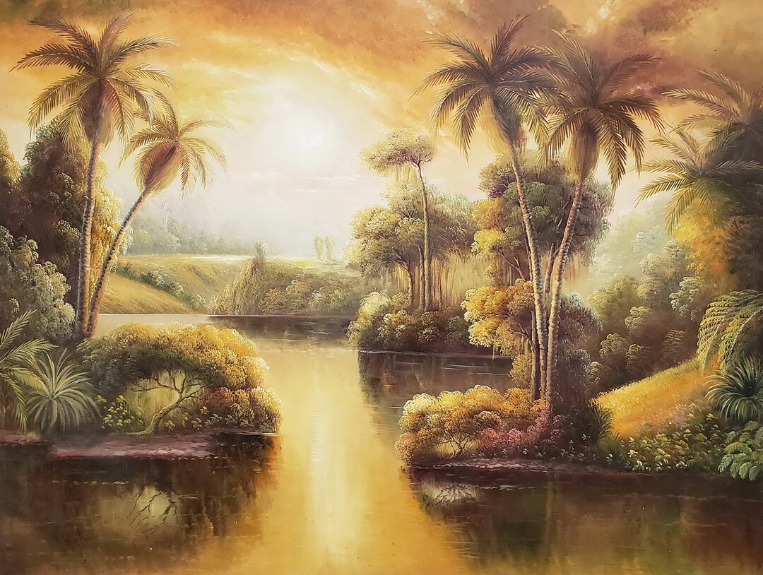 Tropical Landscape, 36x48 -100% Hand Painted Oil Painting on Canvas - Etsy