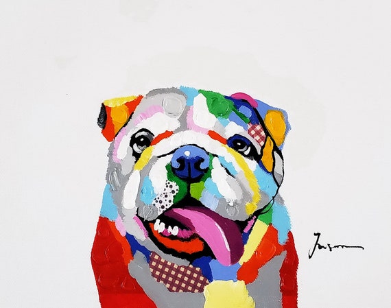 Happy Bulldog 8x10 Acrylic & Oil Mixed Painting on Giclee - Etsy