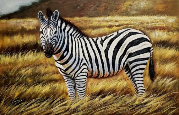 Zebra - #2, 24x36 - 100% Hand Painted Oil Painting on Canvas - Etsy