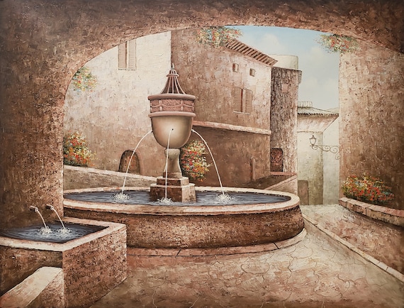 Water Fountain, 36x48 - 100% Hand Painted Oil Painting on Canvas