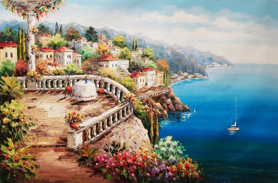 Mediterranean View #T13-3C93, 48x72 (4ft.x6ft.) - 100% Hand