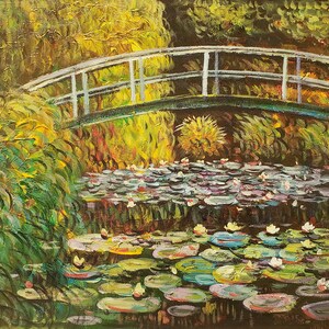 Garden Pond by Monet-#19, 20x24, 100% Hand Painted Oil Painting Re-production on Canvas