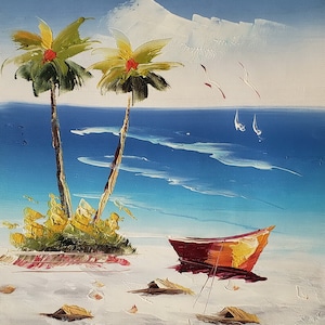 Palm tree Island #2 - 10x8, 100% Hand Painted Oil Painting on Canvas