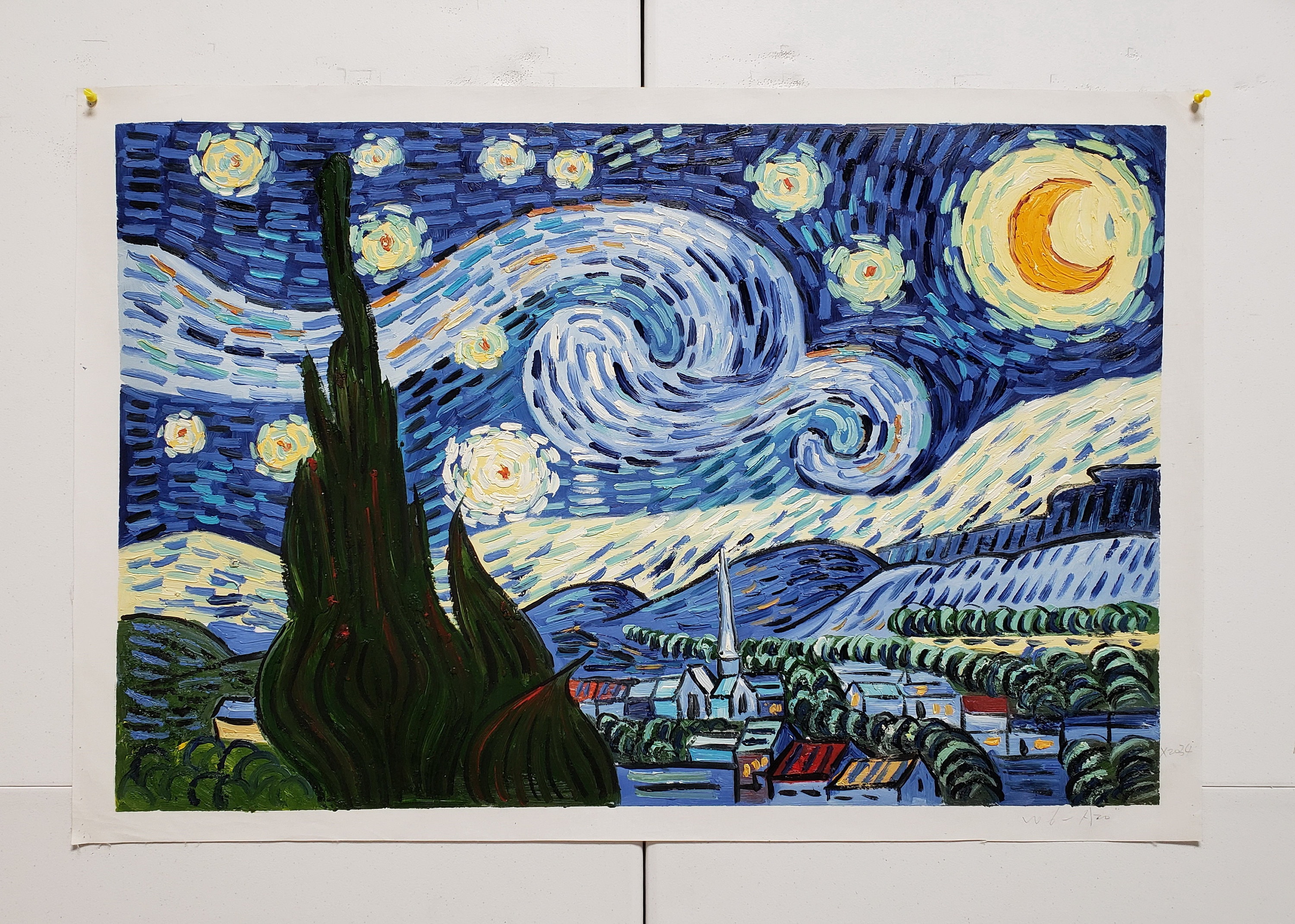 Starry Night, 24x36, 100%hand Painted Oil Painting on Canvas