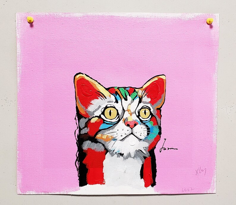 Red Cat 8x10 Acrylic /& Oil mixed Painting on Giclee Canvas