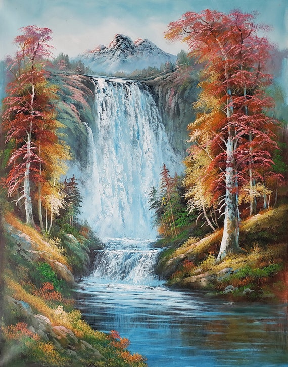 Waterfall Landscape, #WL2G-2, 48x36 - 100% Hand Painted Oil