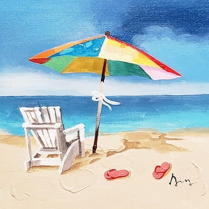 Summer Beach, 8x10 Acrylic & Oil mixed Painting on Giclee Canvas
