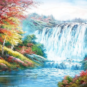 Waterfall Landscape #2, 24x48 100% Hand Painted Oil Painting on Canvas ...
