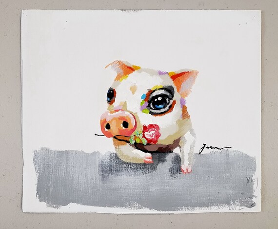 Happy Pig, 8x10 - Acrylic & Oil Mixed Painting on Giclee Canvas - Etsy