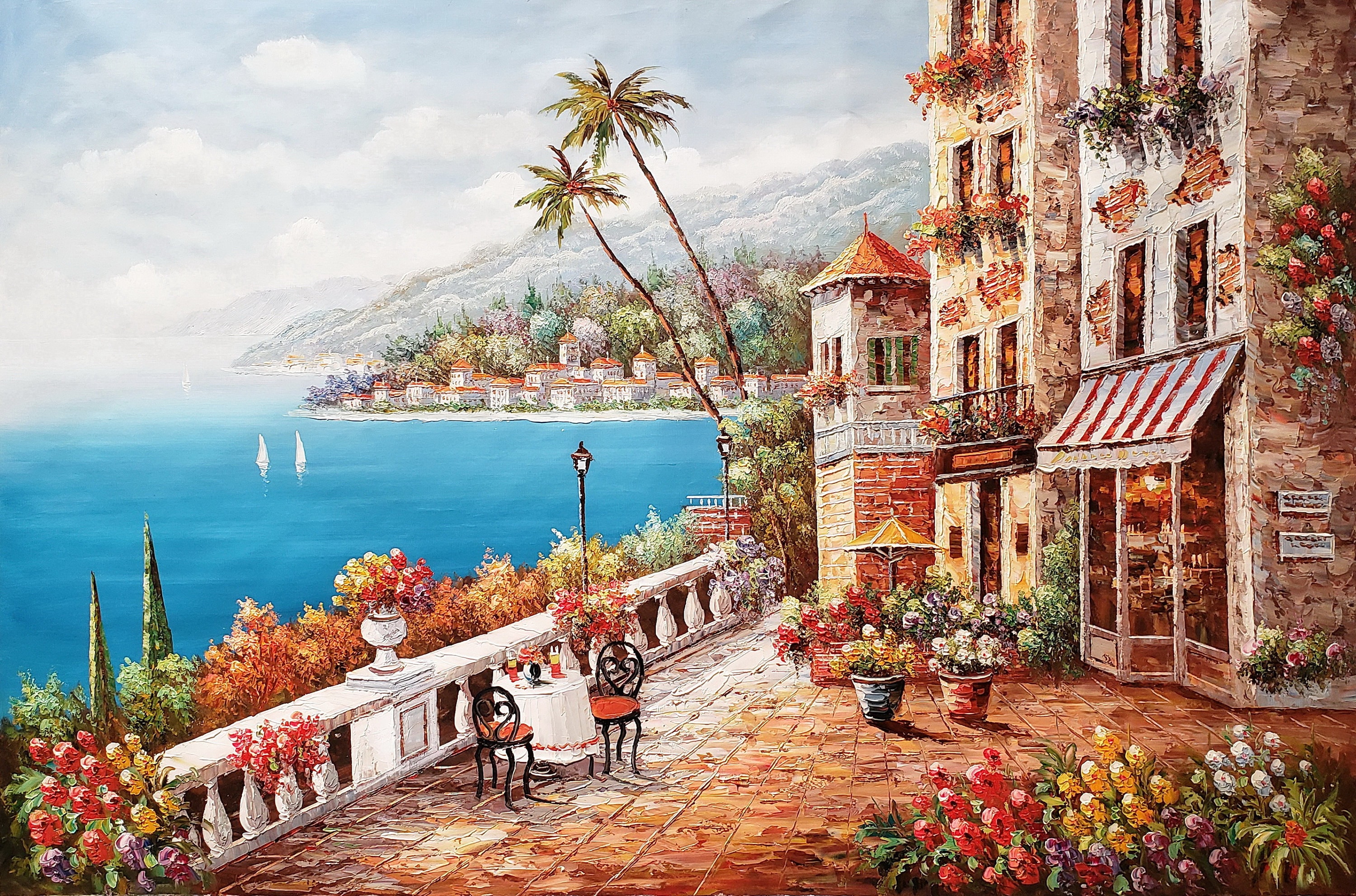 Mediterranean Cafe #T10-3C172, 48x72 (4ft.x6ft.) - 100% Hand