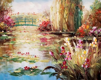 Garden Pond #31 -12x16, 100% Hand Painted Oil Painting on Canvas