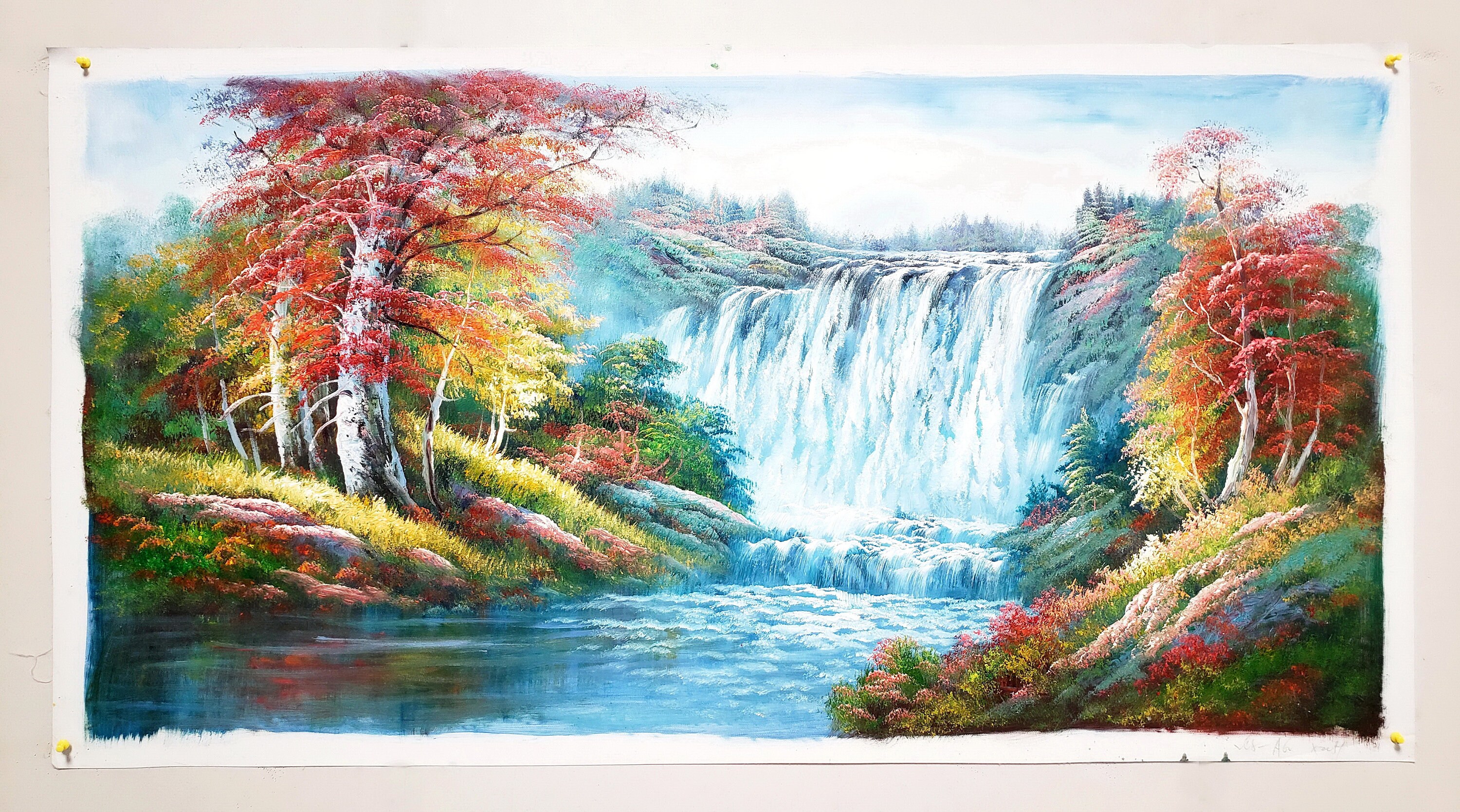 Waterfall Landscape #2, 24x48 100% Hand Painted Oil Painting on Canvas ...