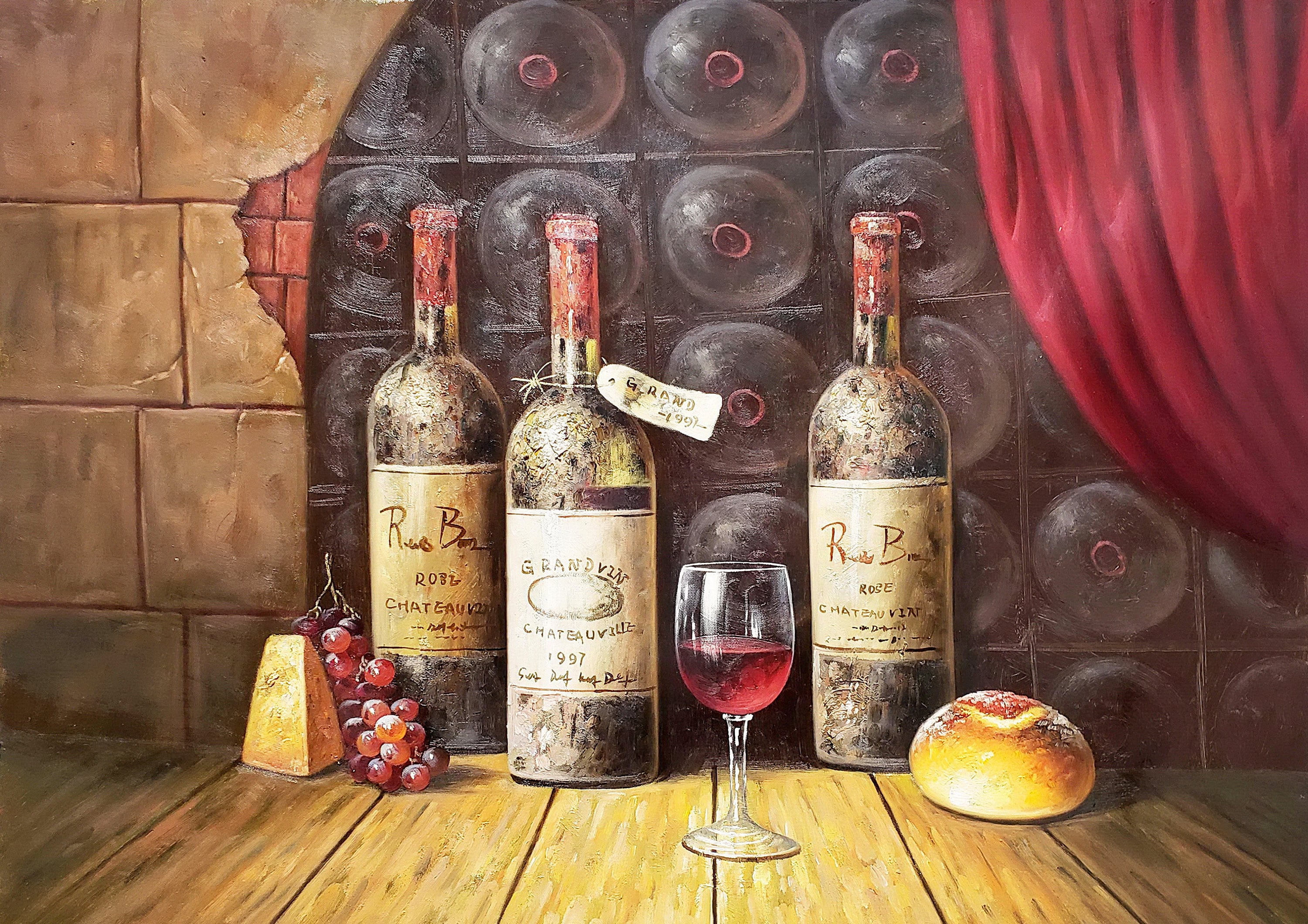 油彩画　white wine time Wine & Cheese | Paint-by-Number Kit – Elle Crée