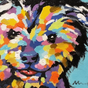 Happy Dog #2, 8x10 or 9x12 - Acrylic & Oil mixed Painting on Giclee Canvas