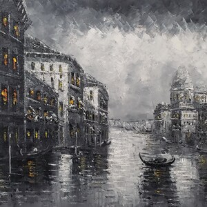 Venice B/W - #ETV-2,  24x36 - 100% Hand Painted  Oil Painting on Canvas,