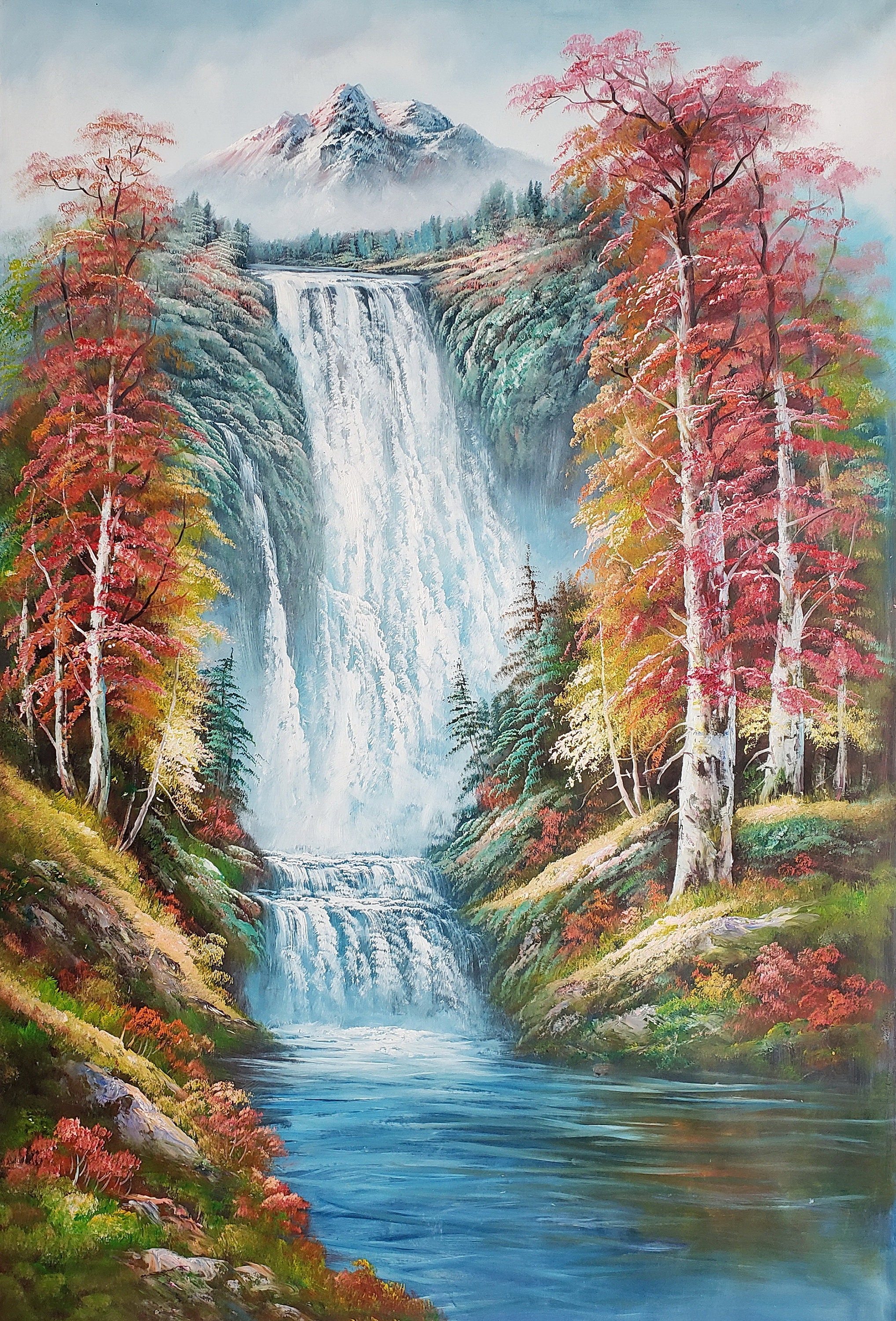 Waterfall Landscape - #TG07, 72x48 (6ft.x4ft.) Vertical- 100% Hand