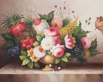 Classic Floral #6,  24x48 100% Hand Painted Oil Painting on Canvas