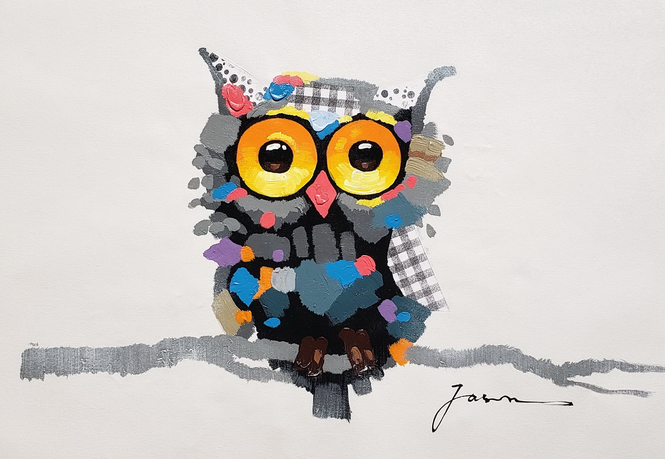 Owl - 24x36 - Acrylic & Oil mixed Painting on Giclee Canvas