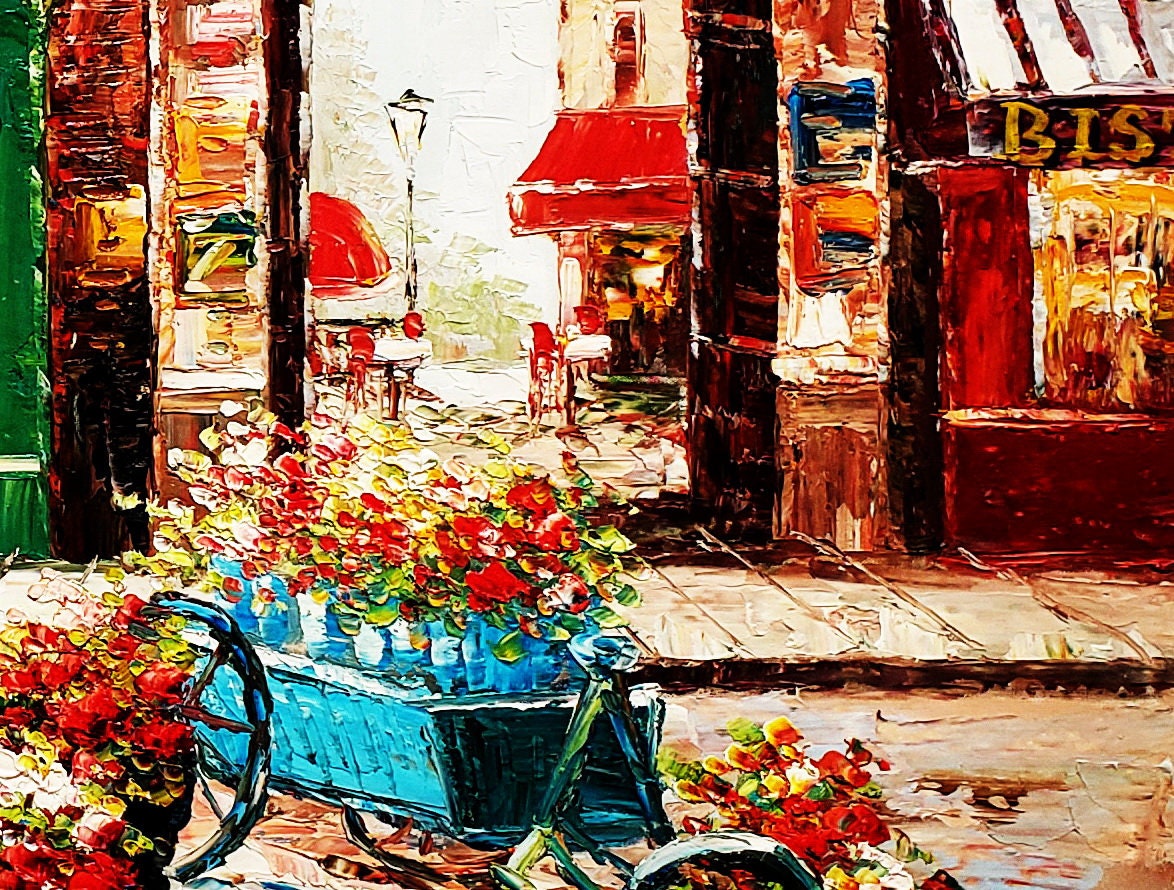 Cafe Street #1 - 36x48 - 100% Hand Painted Oil Painting on