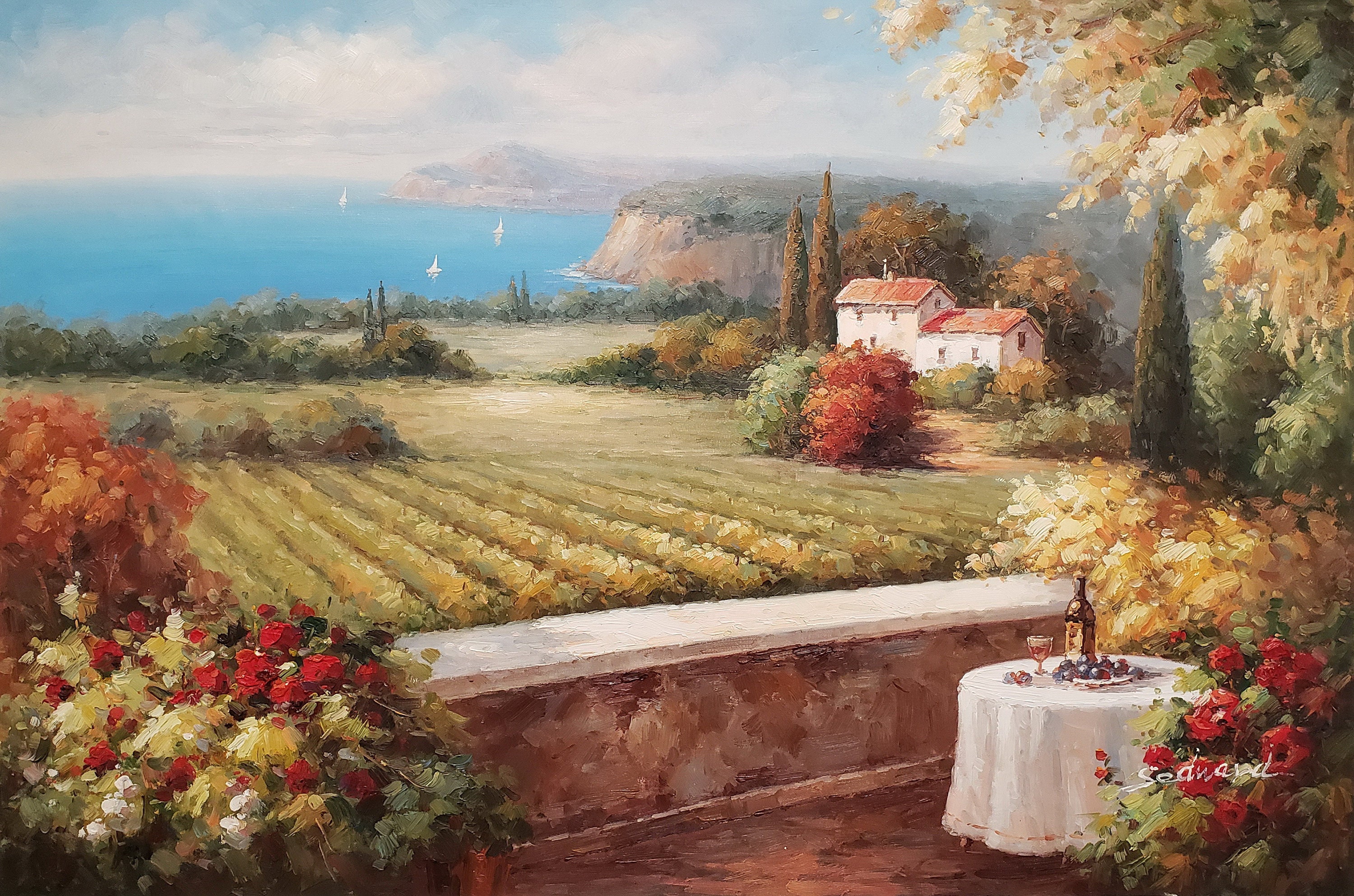 Mediterranean View, #MV-2, 24x36, 100% Hand Painted Oil Painting