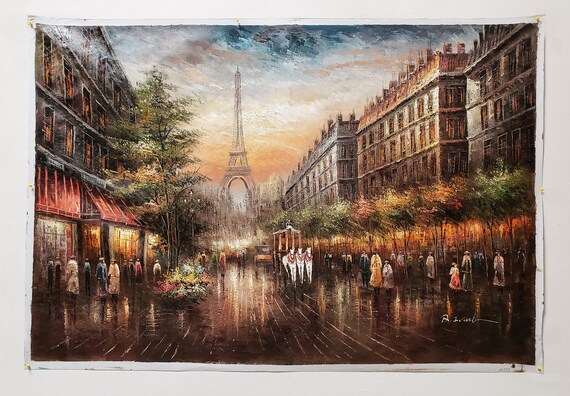 Old Paris Street #4D-ET-3, 48x72 (4ft.x6ft.) - 100% Hand