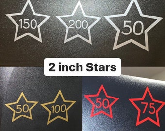 Stickers for Fitness Milestones; Vinyl Decal; Bike and Treadmill Decals, Fitness Equipment Decal (25-10k + Custom) (2in Stars)