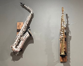 Whiskey Barrel Stave Saxophone Wall Mount - Saxophone Hanger | Soprano Holder | Alto Holder | Tenor Holder