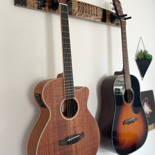 Whiskey Barrel Stave Guitar Wall Mount - Two Guitar Hanger