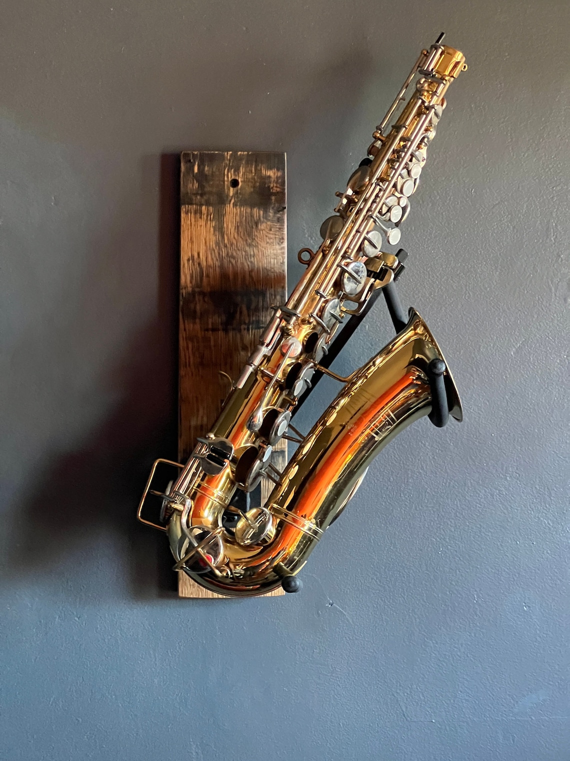 Whiskey Barrel Stave Saxophone Wall Mount Saxophone Hanger Etsy
