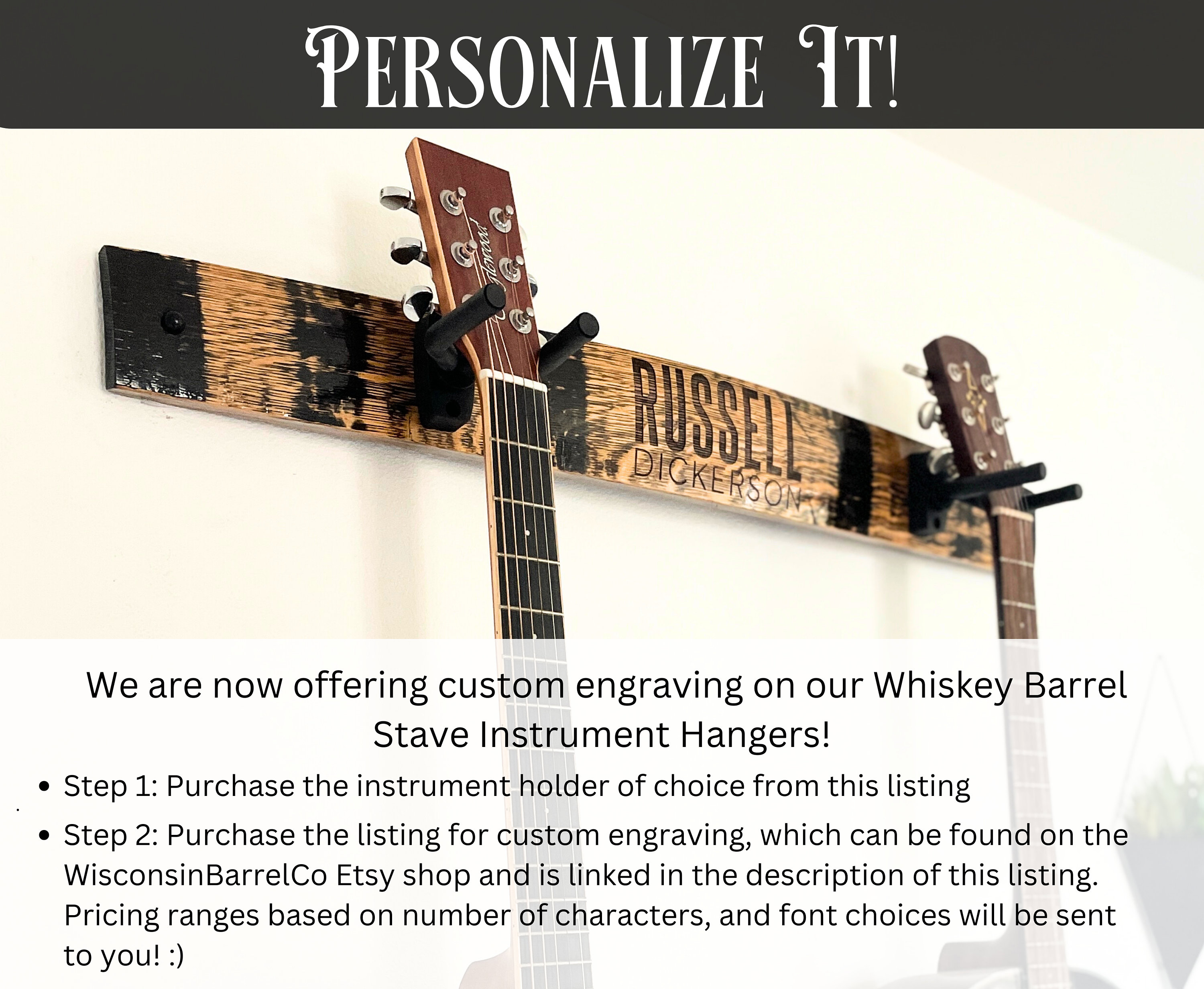 Back-lighted Whiskey Barrel Stave 3 Guitar Holder Guitar Hanger