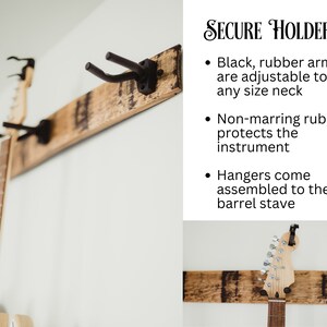 Whiskey Barrel Stave Guitar Wall Mount / One Guitar Hanger / Ukelele, Bajo, Banjo, Acústica, Guitarra Eléctrica Wall Hanger imagen 5