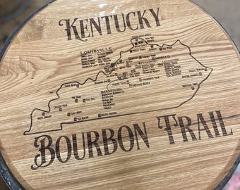 Kentucky Bourbon Trail Map/Sign Made From Authentic Whiskey Barrel Head