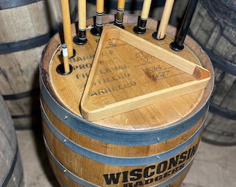 Personalized Whiskey Barrel Pool Cue Holder | Holds 8 Cues