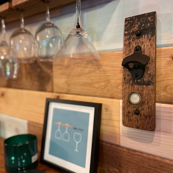 Magnetic Bottle Opener Made From a Whiskey Barrel Stave