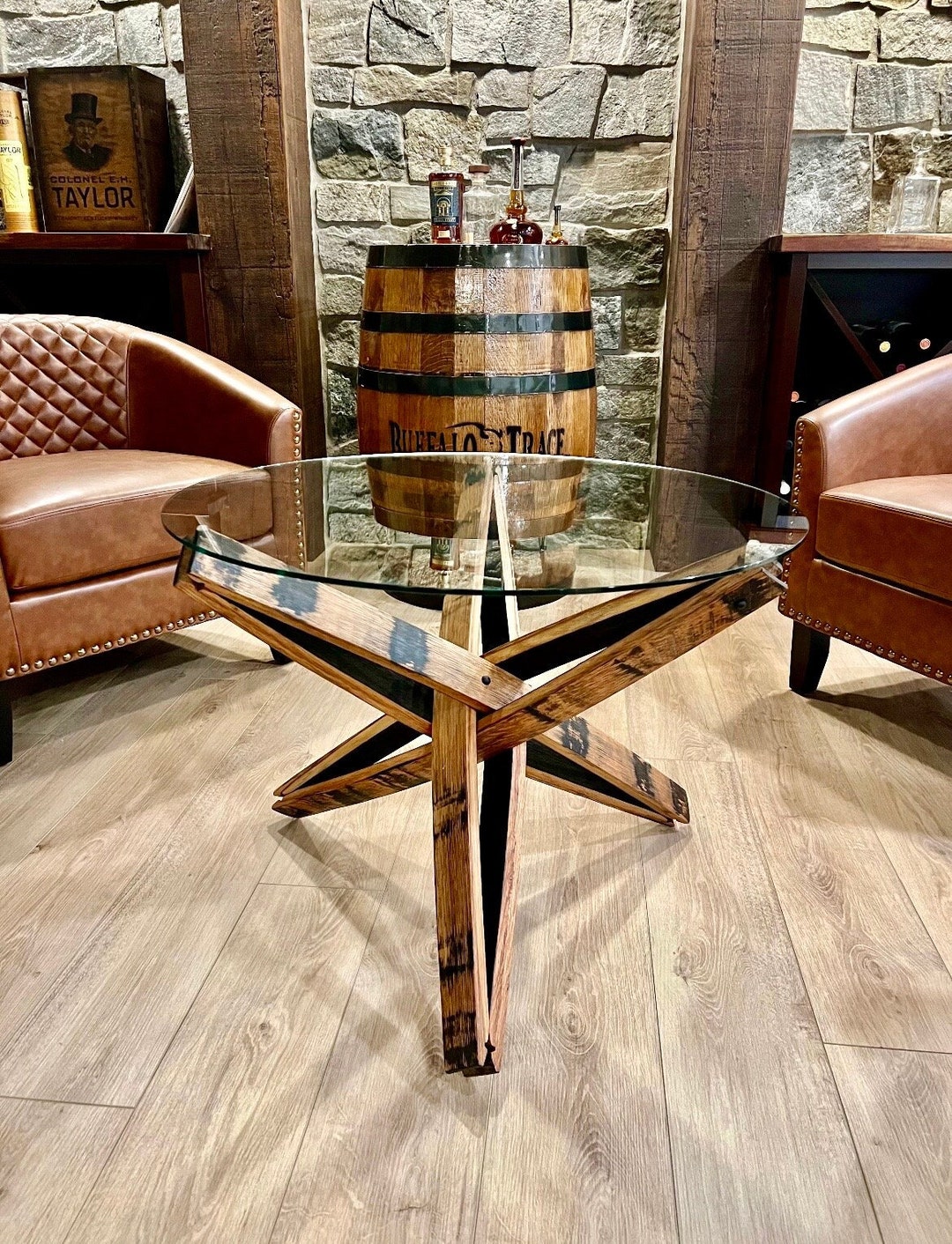 Whiskey Barrel Stave Coffee Table Living Room Coffee Table Side Table