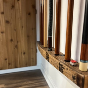 Barrel Stave Pool Cue Holder | Made From Authentic Bourbon Barrel Staves | 8 Pool Cue Wall Hanger Display