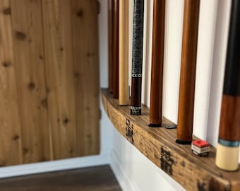 Bourbon Barrel Stave Pool Cue Holder | Wall Mounted 8-Cue Display