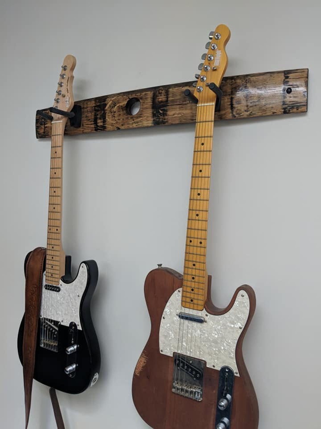 Three Guitar Hanger Made From Whiskey Barrel 3 Guitar Holder