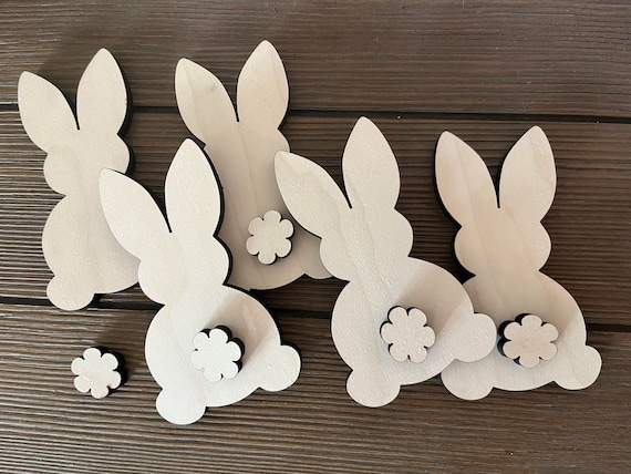 Lot de 10 pattes de lapin en bois pour travaux manuels et décoration -  Découpé au laser - Lapin de Pâques - Lapin de Pâques Empreinte de lapin –