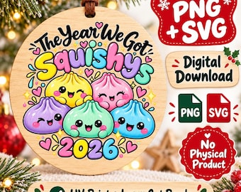 Squishy Ornament SVG, 2026 Christmas Dumpling Design with UV Print PNG