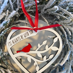 Ornamento commemorativo cardinale a forma di cuore tagliato al laser, regalo di Natale in legno, ricordo della fattoria