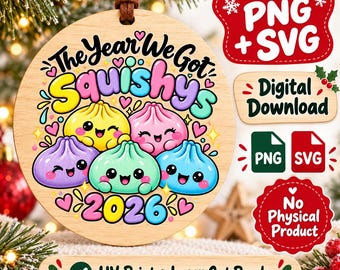 2026 Squishy Ornament SVG + UV Print PNG | Laser Cut Christmas Ornament | Cute Dumpling Digital File